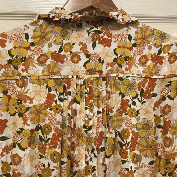 SANDRO PARIS Ecru Floral Viscose Long Balloon Sleeve Shirt Dress Sz 4 NWT MSRP$4 - Picture 10 of 11